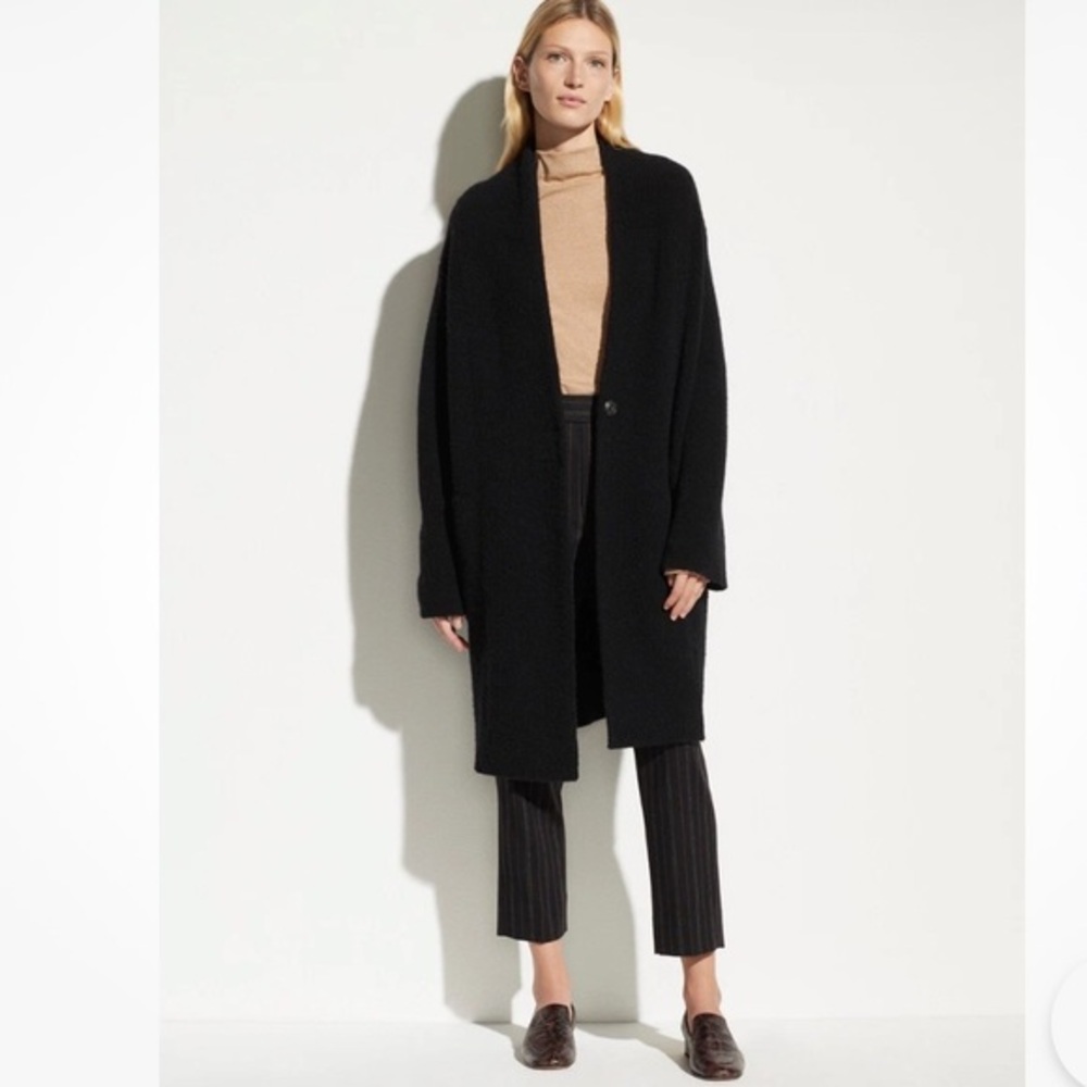 Vince Collarless Cardigan Coat Wool Blend in Black